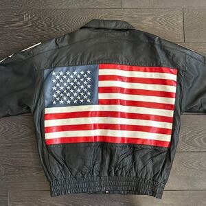 Vintage Lucky Leather Co. Genuine Leather Jacket USA American Flag Men’s Small